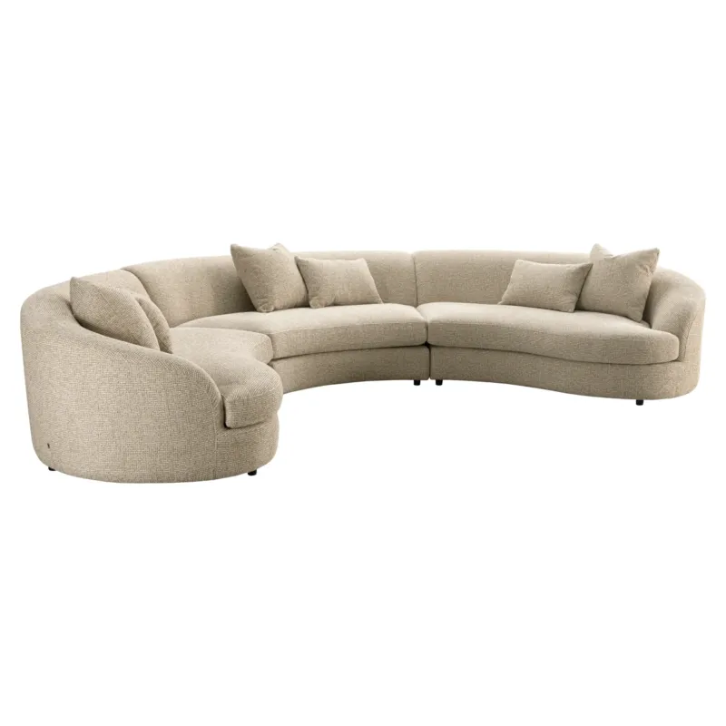 Sofa Morena Cream Blockweave in Gesamtansicht mit geschwungener, organischer Form und beige Blockweave-Bezug.