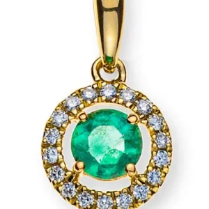 Anhänger Gelbgold 750 Smaragd 0.24 ct. und 18 Brillanten 0.07 ct.