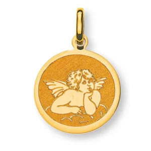 Medaille Engel Laser graviert Gelbgold 750 12mm