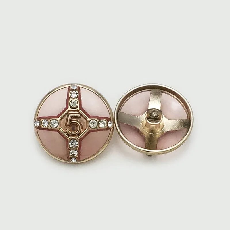 Number 5 Round Pink-Gold Metal Shank Buttons with Diamond 6pcs