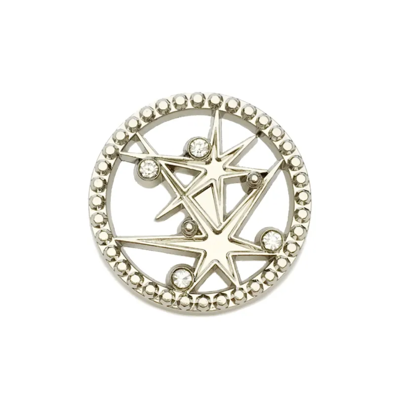 17.5/22.5mm Silver Round Hollow Star Diamond Metal Buttons 12pcs