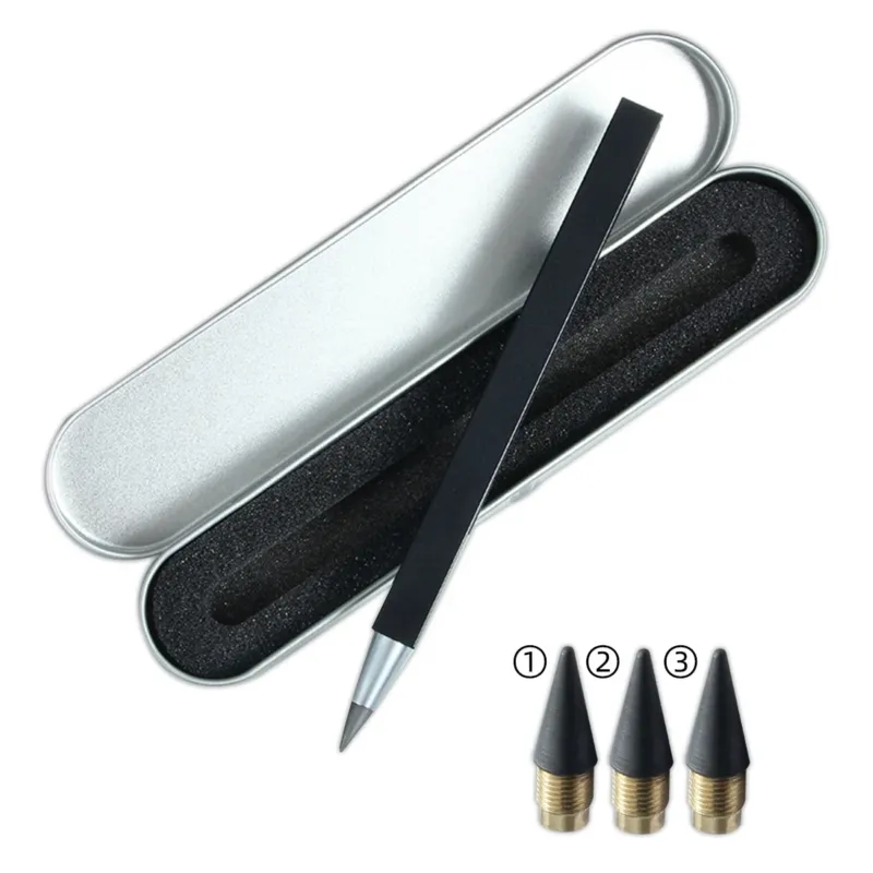 Aluminum Alloy Eternal Pencil | No Sharpening | 2-Pack (1 Black + 1 Silver)