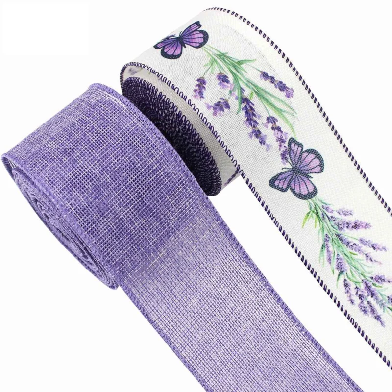 2.5 INCH Purple Butterfly Wire Edge Ribbon 2 Pack 5 Yards Per Roll