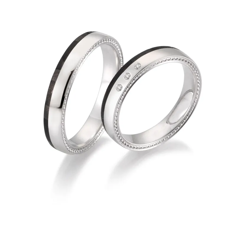Breuning Trauringe Carbon mit Diamanten - 48/06510 & 48/06509