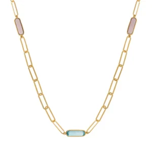 Ankercollier Gelbgold 750 mit Amethyst, Blautopas und Rauchquartz 45cm