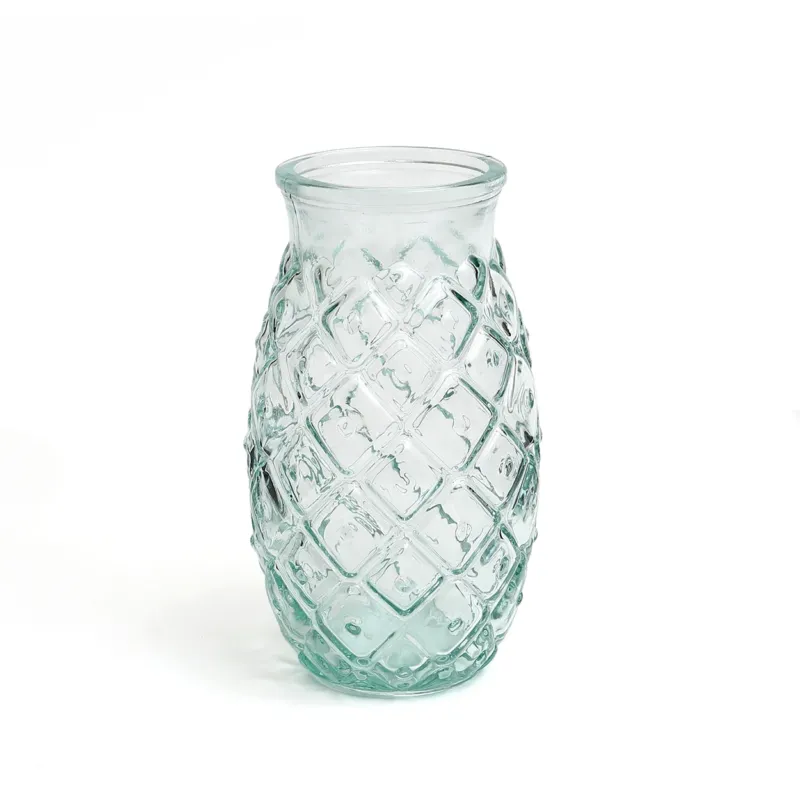 Trinkglas – Recyceltes Glas Material, Strukturierte Oberfläche, Blaue Farbe, L – Pineapple | Bazar Bizar Antwerp
