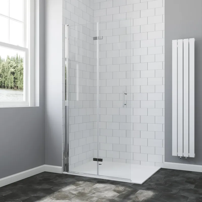Duschabtrennung Duschwand Glas faltbar Walk-in Dusche mit Falttür aus Sicherheitsglas (ESG) 6 mm NANO-Beschichtung Höhe 197 cm