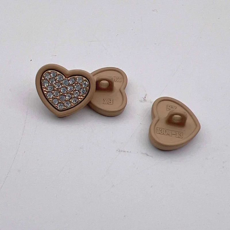 12.5mm Diamond Starry Heart Metal Buttons for Women's Shirts 50pcs Coffee