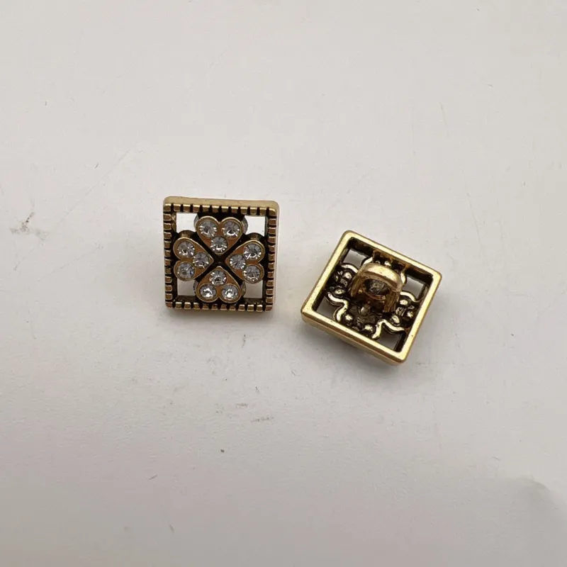 12.5mm Vintage Square Colored Diamond Metal Shirt Buttons 50 Pack White