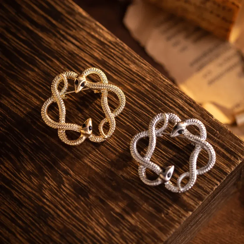 Retro Gold and Silver Flower and Snake Metal Brooch 4pcs