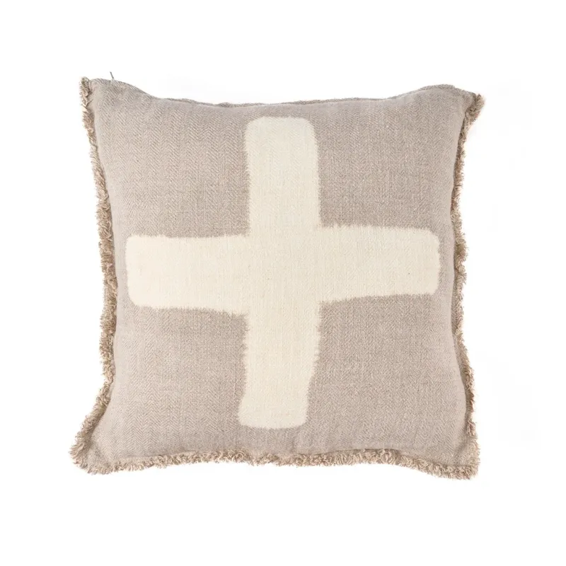 Kissenbezug – Leinen Material, Boho Stil, Natur Weiß Ton - Cross | Bazar Bizar Antwerp
