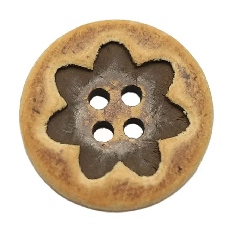 Natural Wood Buttons Floral Oval Triangular Patterns 30 Pack