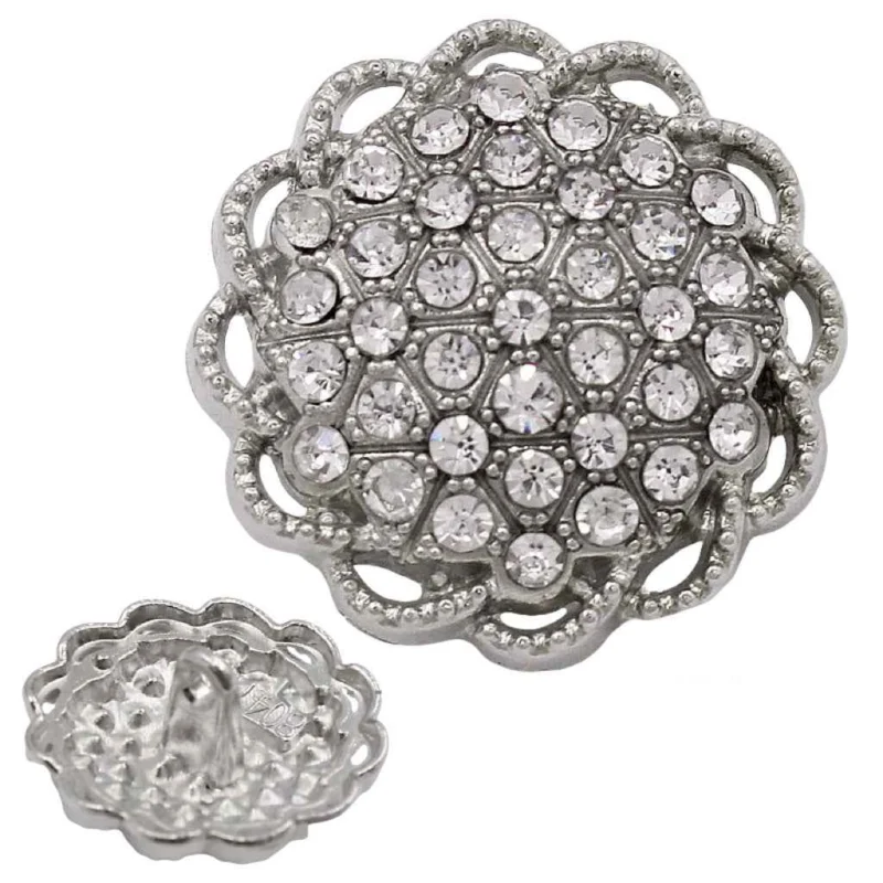 15/20/23mm Gold Silver Round Floral Rhinestone Shank Buttons 20pcs Silver