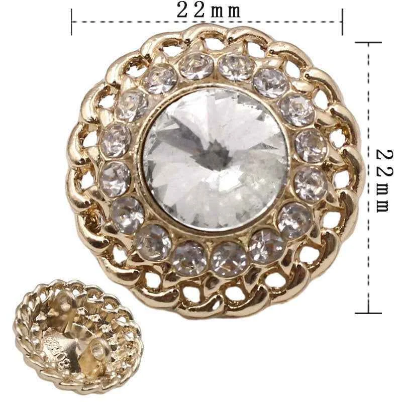 Light Gold Chain-Edge Crystal Glass Diamond Alloy Double Shank Buttons 22mm
