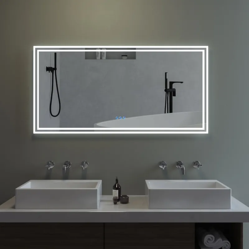 LED Bad Spiegel mit Licht Beleuchtung gross 140x70cm ESSENS Typ C | Touch Sensor Dimmbar Spiegelheizung Kaltweiß 6400K Warmweiß 3000K