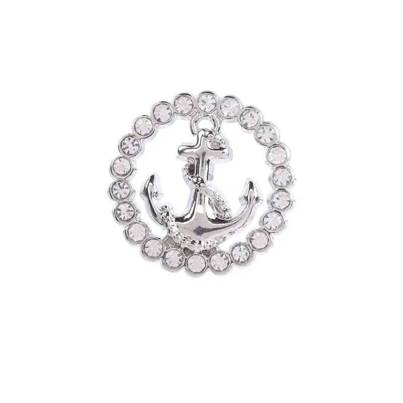 Women Fashion Round Hollow Anchor Rhinestone Metal Shank Buttons 12pcs