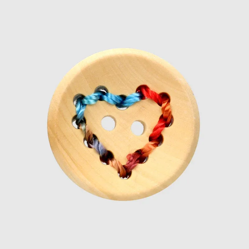 20mm Round 2 Hole Colored Threaded Heart Patterned Fashion Sweater Wood Buttons 20pcs Wood