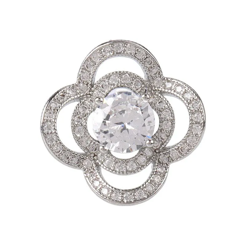 17.5MM Classic Four-Leaf Clover Zircon Metal Shank Button 2pcs