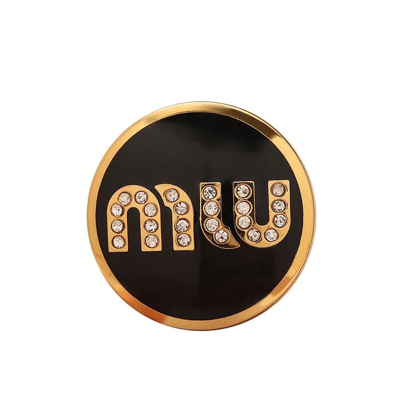 Round Metal Sewing Button MIU Diamonds Black White Pink Lacquer 3pcs Black