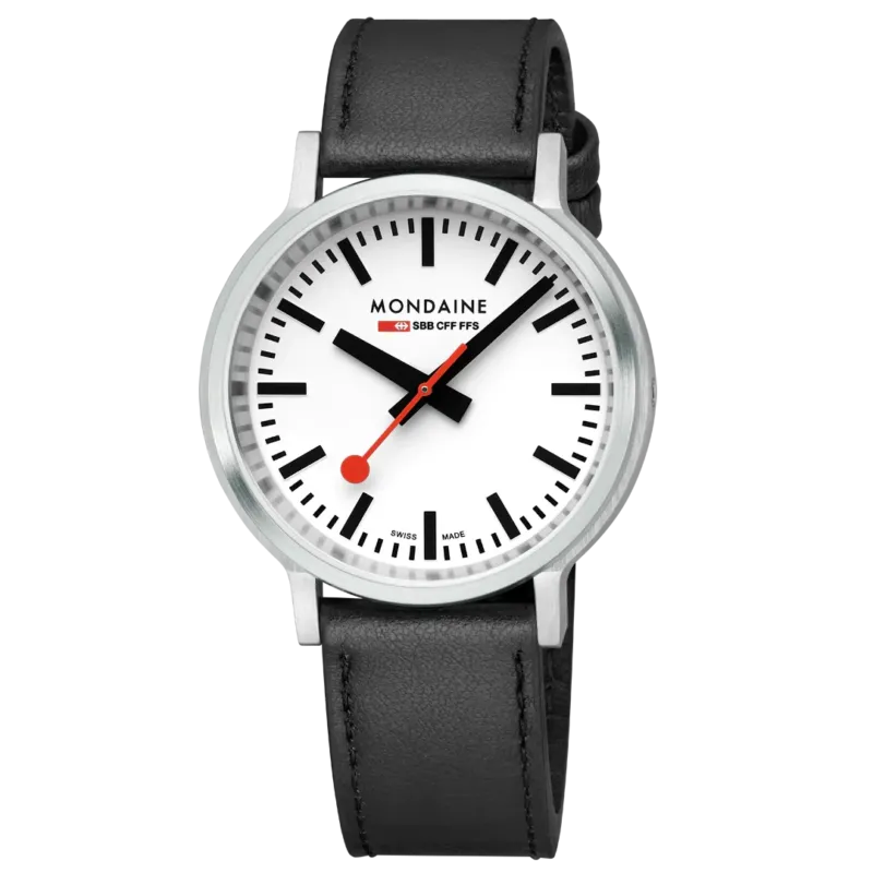 Mondaine Stop2Go Herrenuhr aus Schwarzes Leder, 41 MM - MST.4101B.LBV.2SE