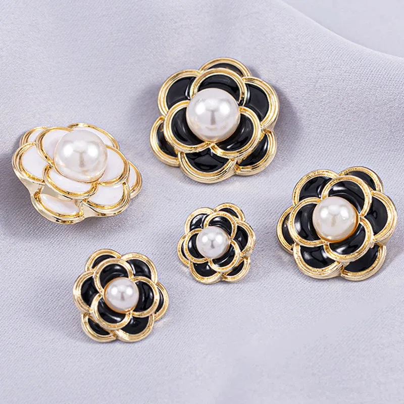 15-25mm Camellia Metal and Pearl Shank Buttons 20 Pack