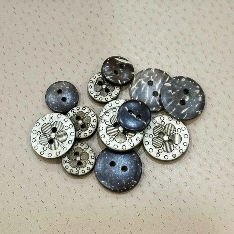 20mm Round Coconut Shell Buttons with Laser-Engraved Floral 200PCS