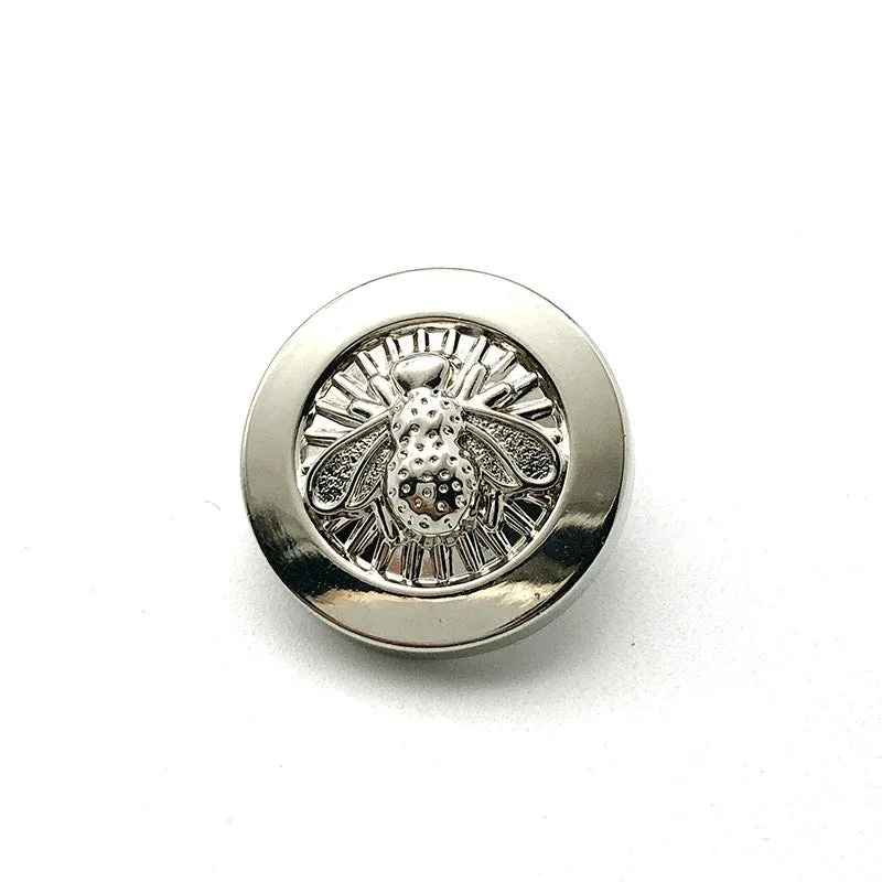 20mm Gold Silver Round Bee Pattern Metal Shank Buttons 20pcs Silver