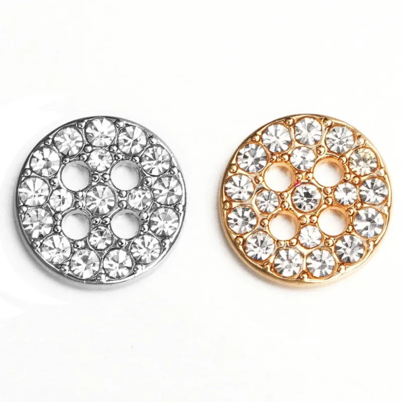 11mm/12.5mm/15mm Round 4-Hole Rhinestone Metal Shirt Buttons 20 Pack
