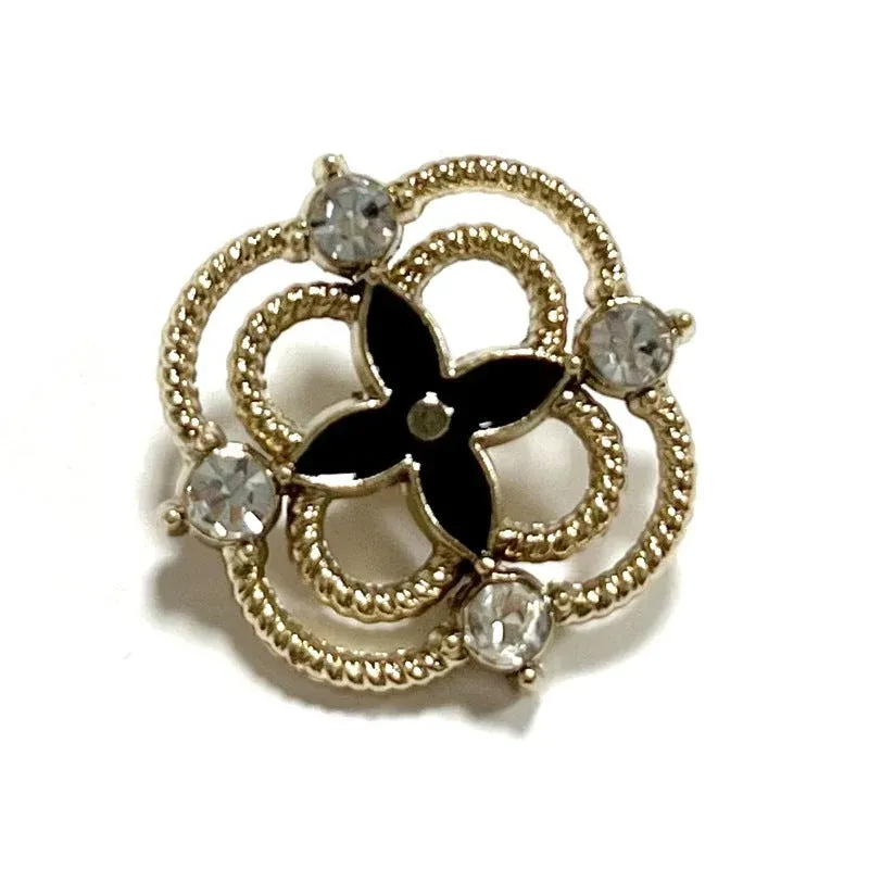 20mm Rhinestone Hollow Clover Metal Shank Button 12pcs Gold