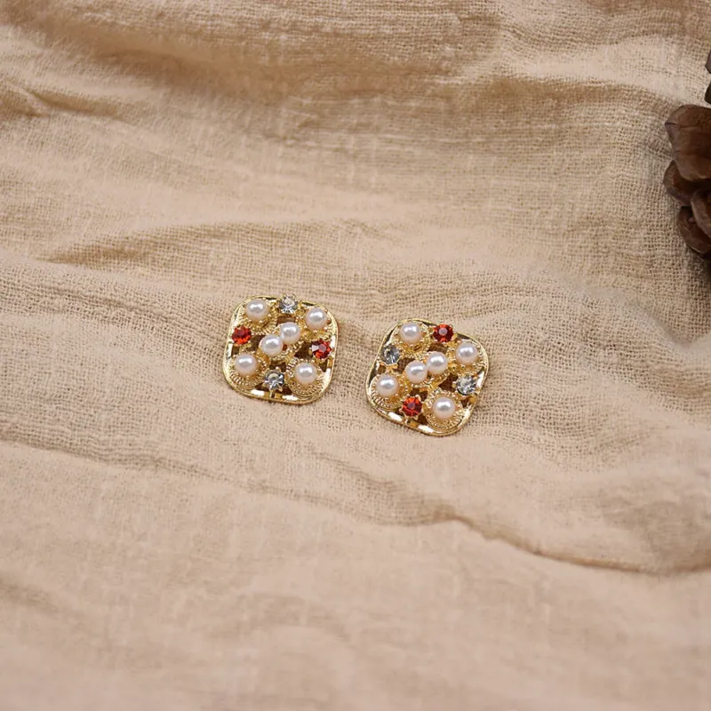 20mm Square Pearl & Crystal Metal Knitwear Buttons 10-Pack #1