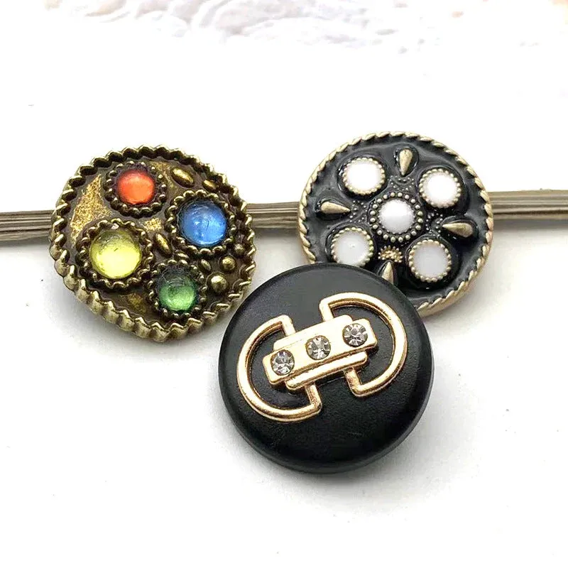 1 Inch Vintage Bronze Metal Shank Buttons Colored Beads 12pcs