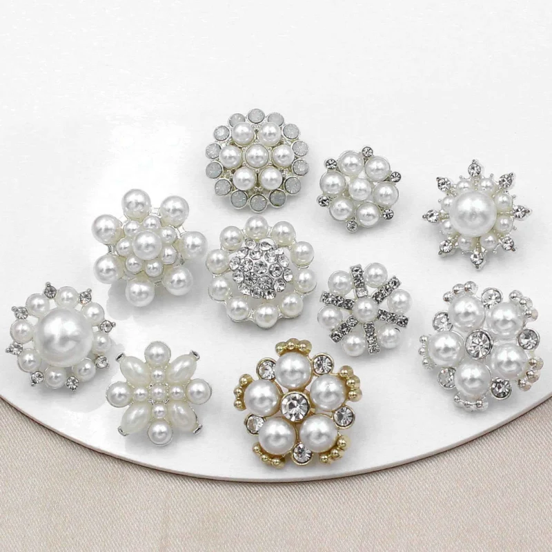 Pearl Rhinestone Alloy SHANK Buttons for Blouses Dresses Coats 50 Pack