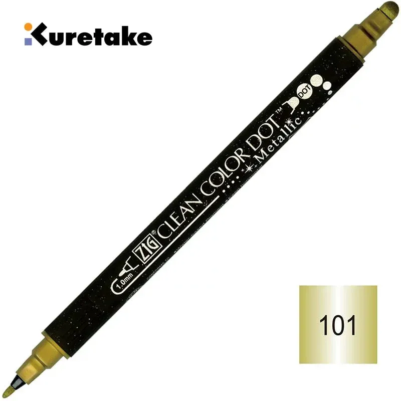 Kuretake ZIG Clean Color Dot Metallic TC-8100 – 2-Pack | Dual-Tip Metallic Dot & Brush Watercolour Marker | Journal / Illustration / Craft | Japan Kuretake ZIG Gold