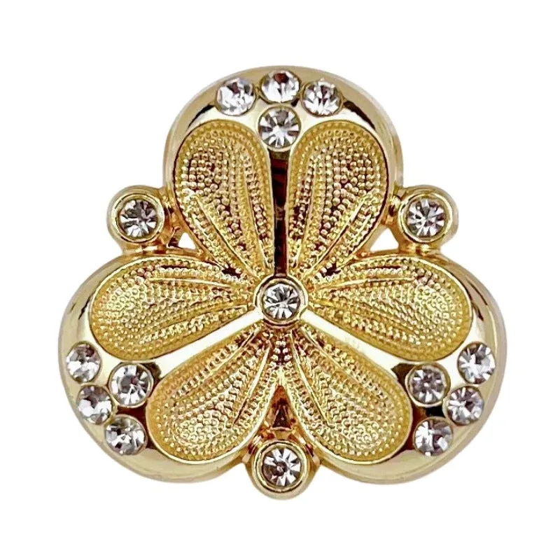 Light Gold Silver Rhinestone 3-Petal Flower Metal Shank Buttons 10pcs Gold