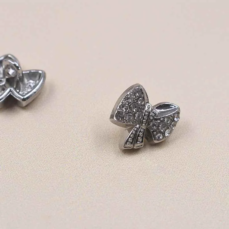 11.5mm/12.5mm Metal Rhinestone Shirt Buttons 20pcs Bow Silver 11.5mm