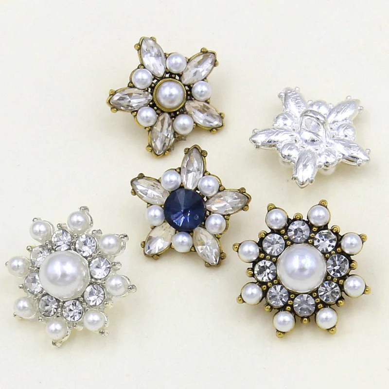 17.5mm/20.5mm Star-Shaped Shine Pearl Crystal Buttons Metal Base 20pcs