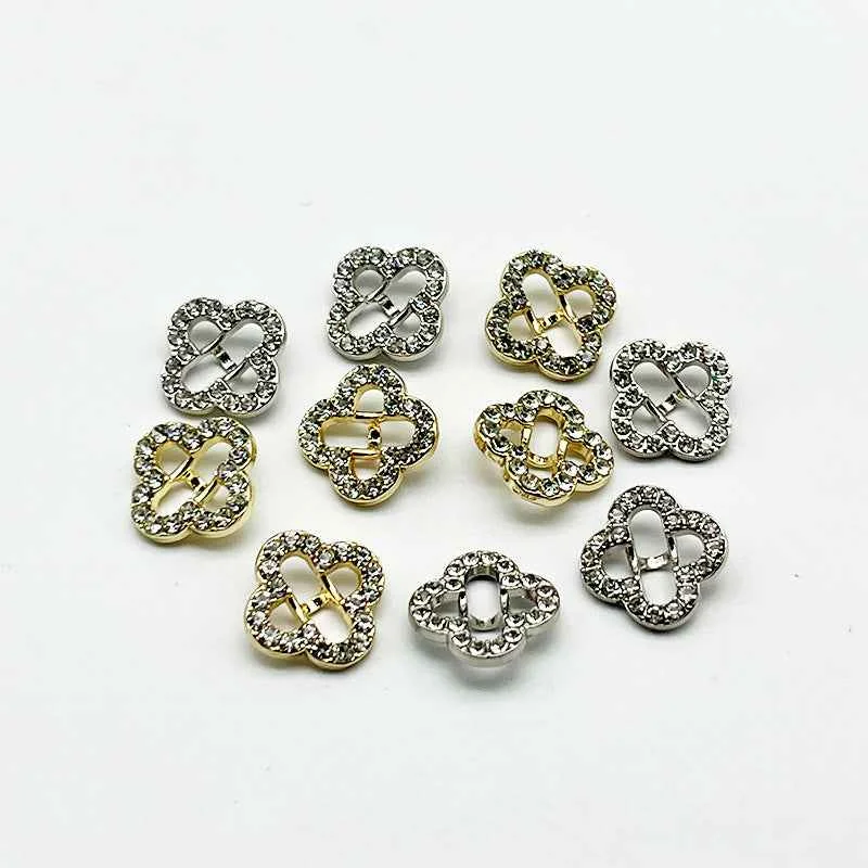 15mm Chinese Clover Rhinestone Shank Metal Buttons 20pcs