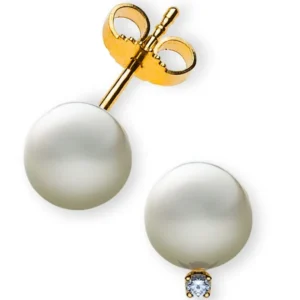 Perlohrringe Gelbgold 750 Weisse Perlen 7mm Brillanten 0.04ct