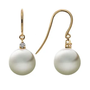Ohrhaenger Gelbgold 750 mit Perlen und 2 Brillanten 0.05ct. H-SI