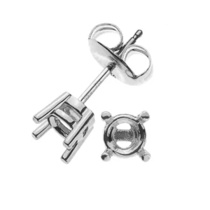 Solitär Ohrstecker Rohlinge 4-Griff-Fassung Weissgold 750 für 2x 0.75ct.