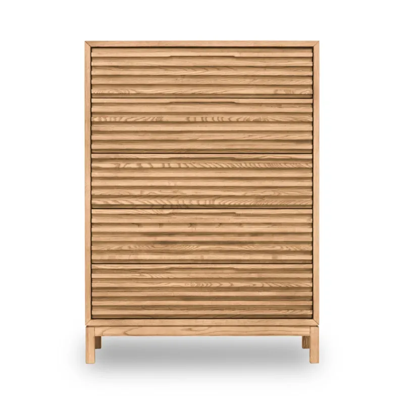Kommode – Eschenholz Material, Lamellenfront Design, Flaxen Naturton, 132 cm Höhe - Tanner | Modus Furniture International