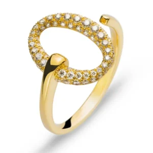 Ring Gelbgold 750 offen mit rundem Kopf und 75 Brillanten 0,50 ct.