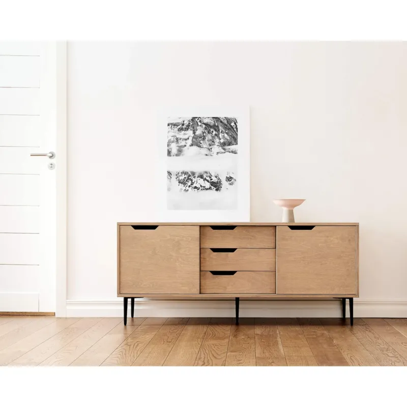 Sideboard – Birkensperrholz, Schiebetüren, Kieselgrau, 2 Türen 3 Schubladen - Noble | RADIS