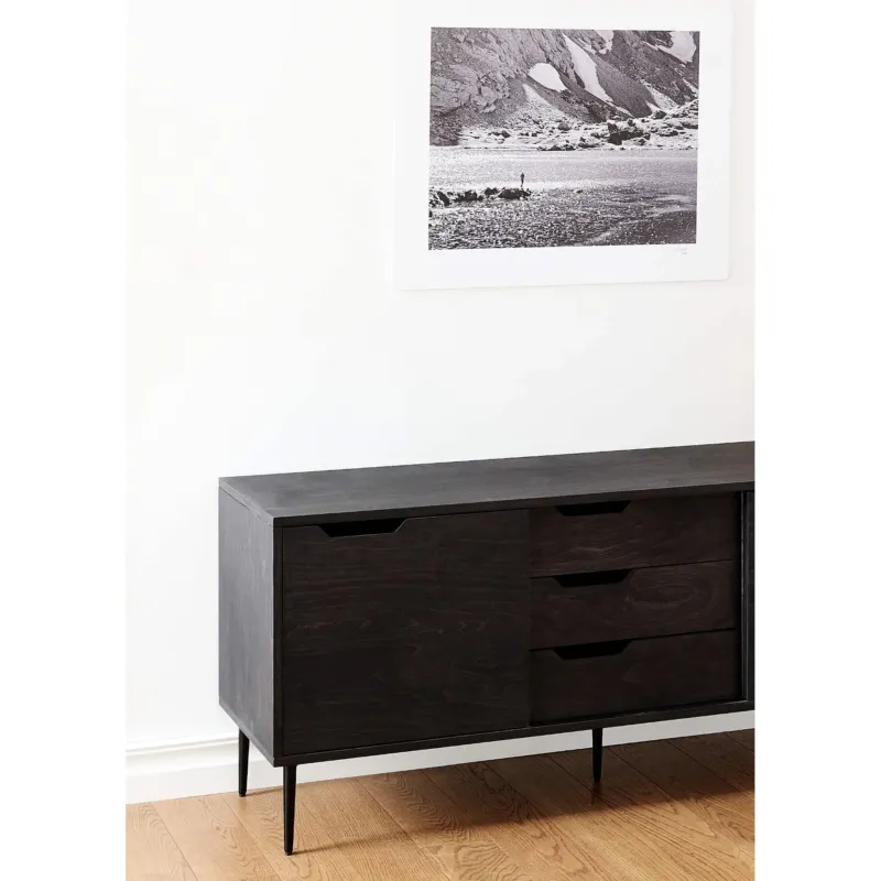 Sideboard – Birkensperrholz, Soft-Close Schubladen, Schwarz Gebeizt, 1 Tür 3 Schubladen - Noble | RADIS