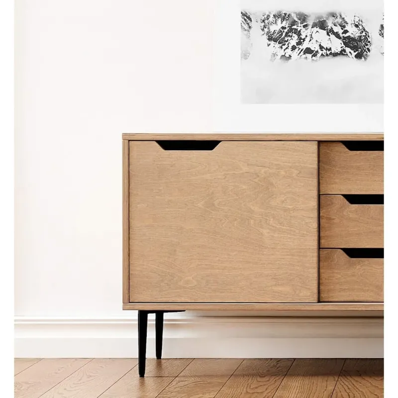 Sideboard – Birkensperrholz, Soft-Close Schubladen, Kieselgrau, 1 Tür 3 Schubladen - Noble | RADIS