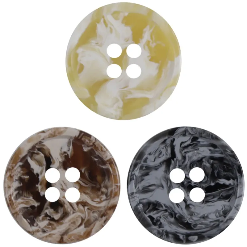 Round Four-Hole Black White and Gray Ink Wash Resin Buttons 30 Pack