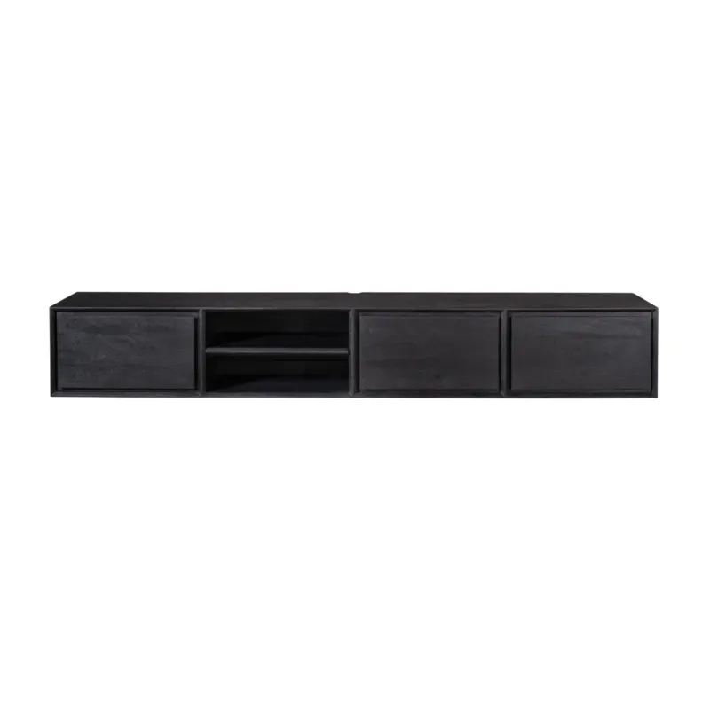 TV-Möbel - Mangoholz Schwarz, Grifflose Schubladen, Schwebendes Design, 200 cm – Ambiance | Starfurn