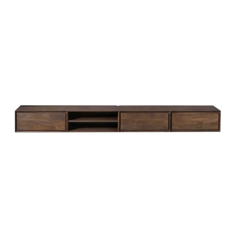 TV-Möbel - Mangoholz Braun, Grifflose Schubladen, Schwebendes Design, 280 cm – Ambiance | Starfurn