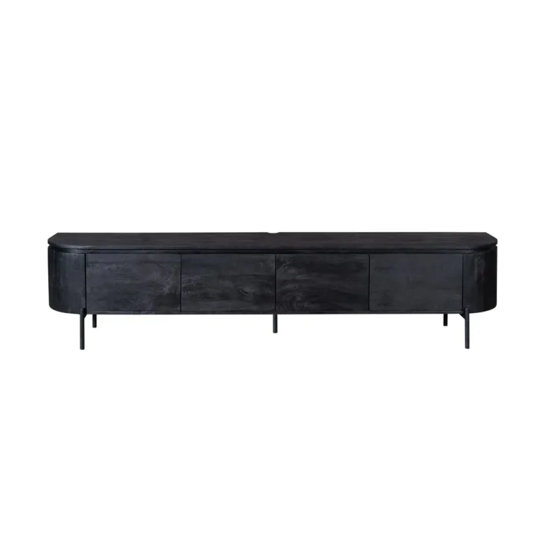TV-Möbel - Mangoholz Schwarz, Schwebendes Design, Vier Türen, 240 cm – Excellent | Starfurn
