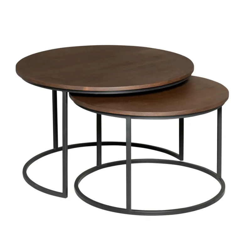 Couchtisch - Braunes Mangoholz, Schwarzes Stahlgestell, 2er-Set, 70 cm – Madison | Starfurn
